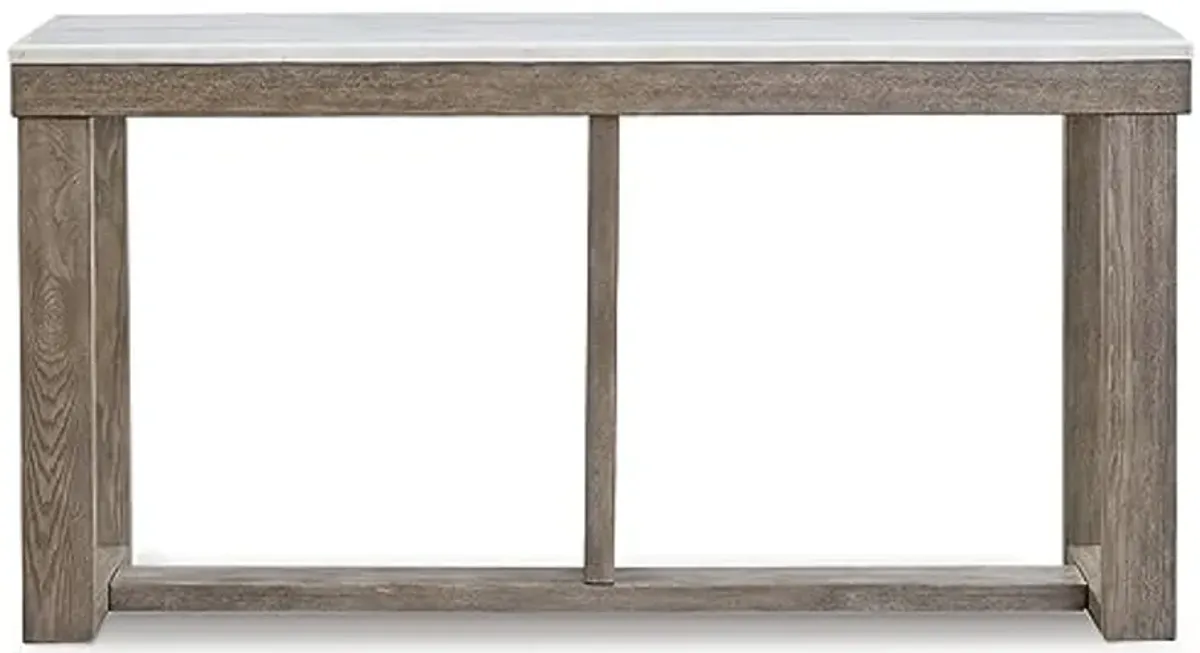 Signature Design by Ashley Loyaska Casual Sofa Table with Marble Top, Brown & White