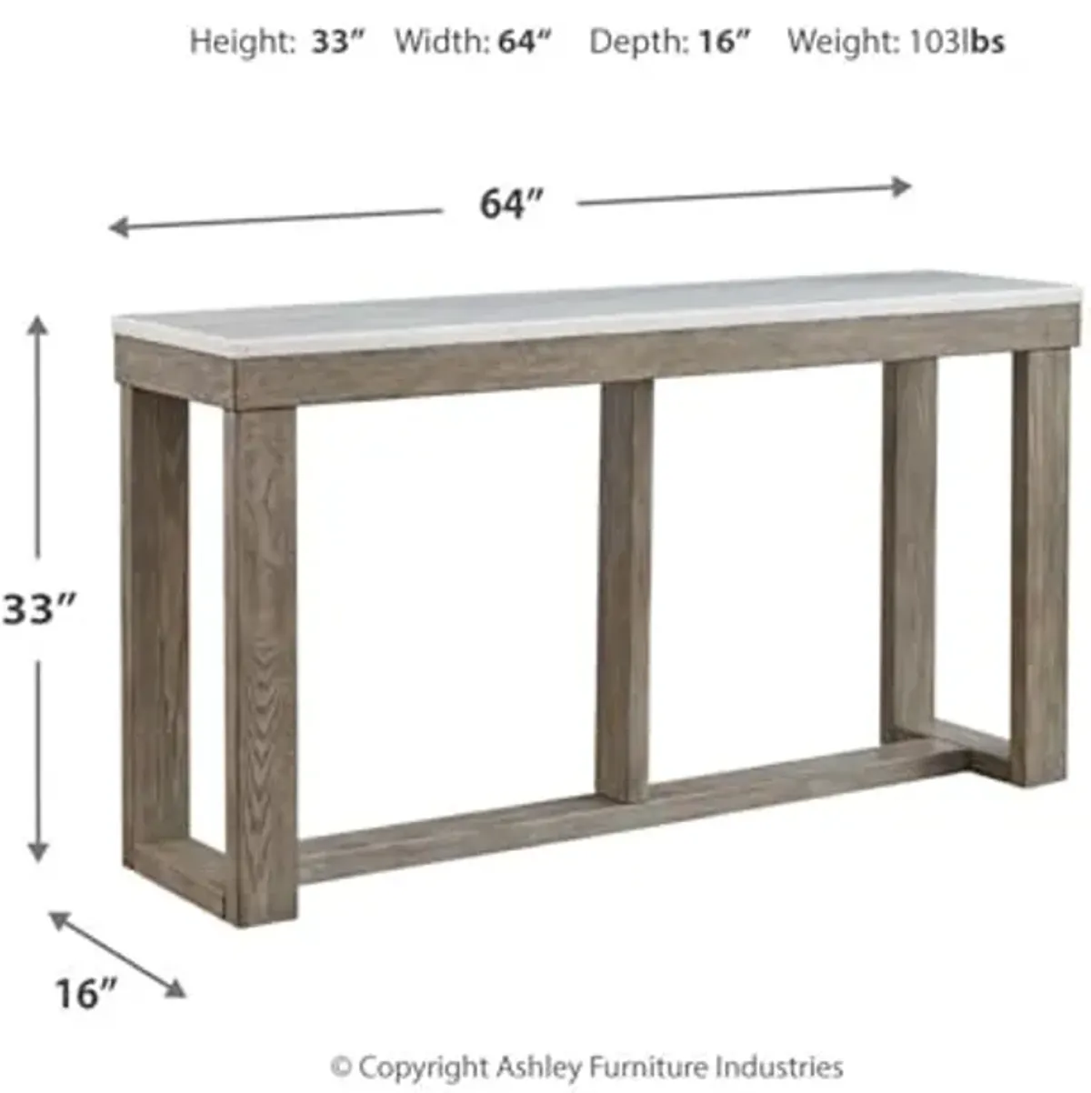 Signature Design by Ashley Loyaska Casual Sofa Table with Marble Top, Brown & White