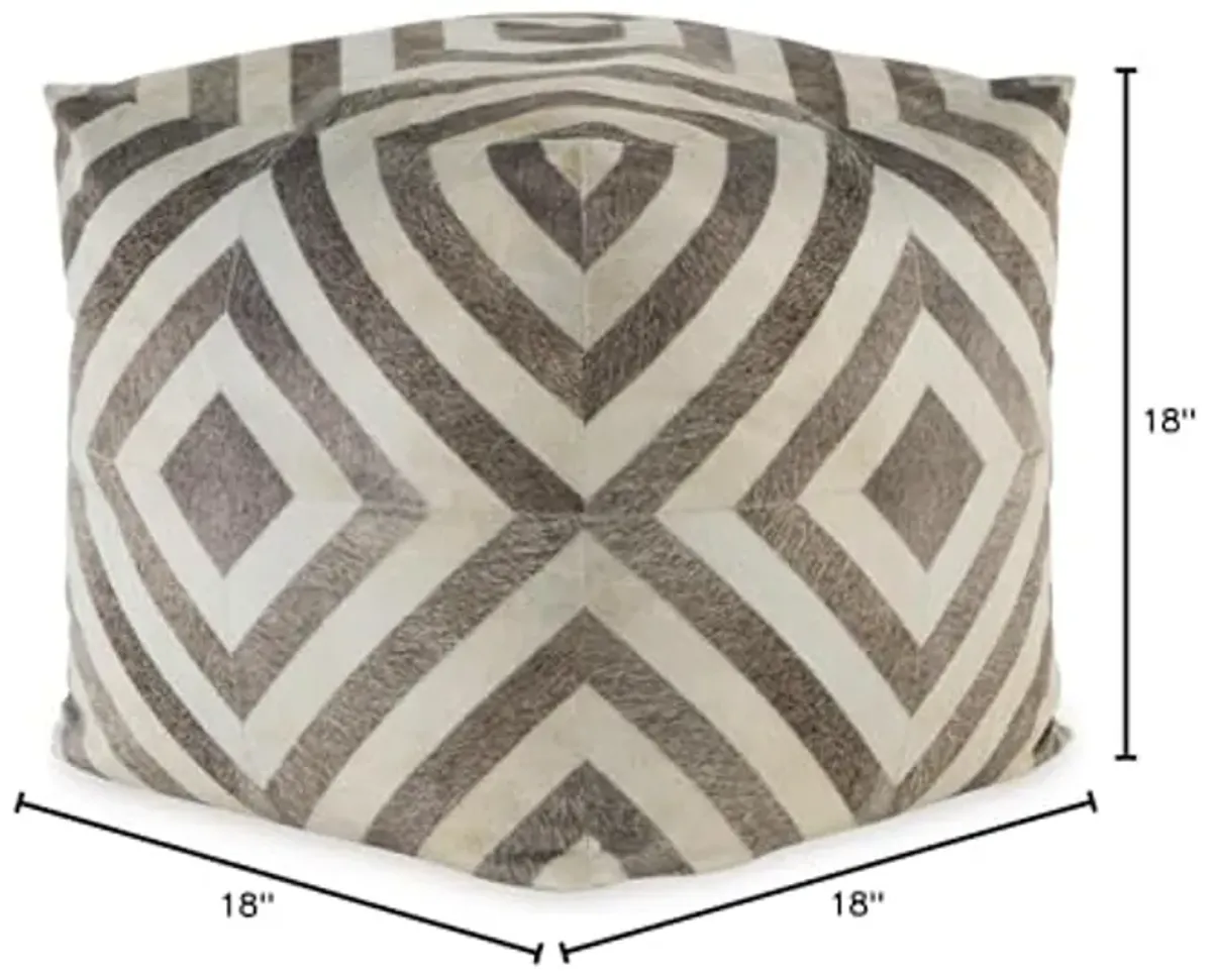 Signature Design by Ashley Hartselle Casual Geometric Patterned Pouf 18 x 18 Inches, Beige & Light Brown