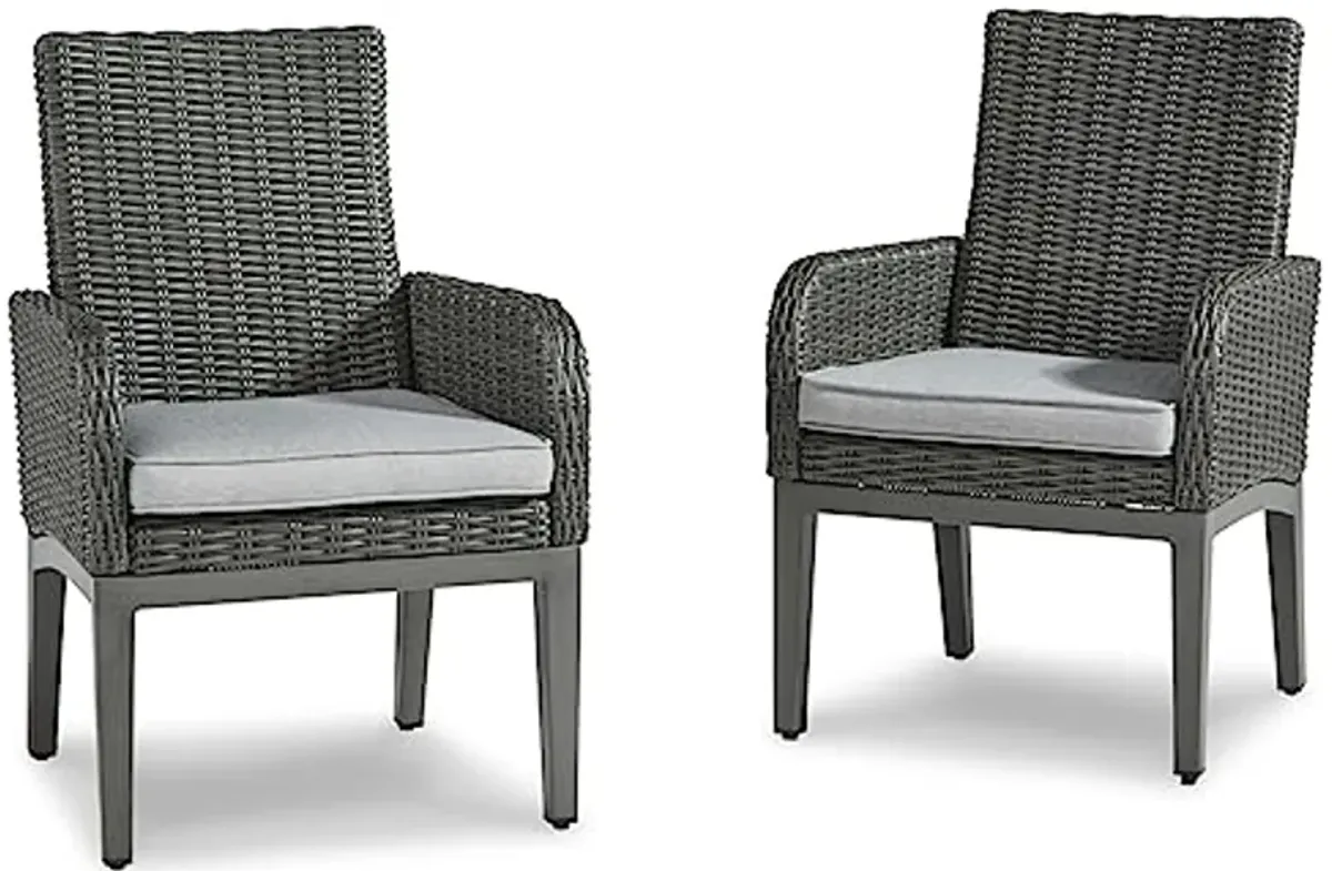 Signature Design by Ashley Elite Park Casual Outdoor Resin Wicker Arm Chair with Cushion, 2 Count, Gray