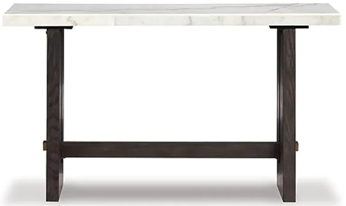 Signature Design by Ashley Burkhaus Traditional Rectangular Sofa Table with Marble Tabletop, Dark Brown & White