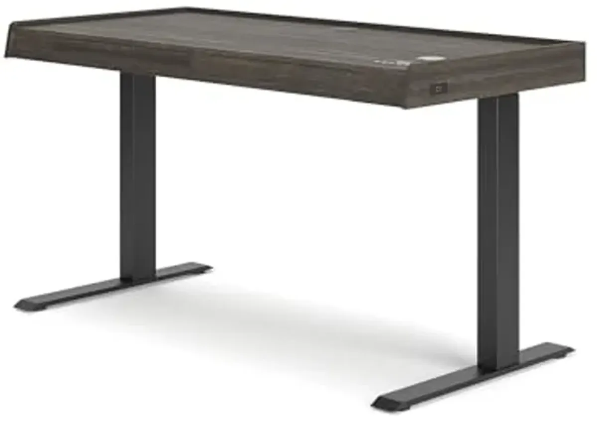 Signature Design by Ashley Zendex Contemporary 55 Inch Adjustable Height Desk with 2 Smooth-Gliding Drawers & USB Ports, Dark Brown