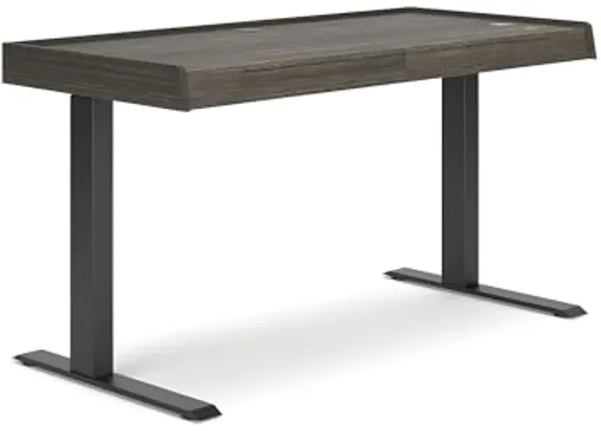 Signature Design by Ashley Zendex Contemporary 55 Inch Adjustable Height Desk with 2 Smooth-Gliding Drawers & USB Ports, Dark Brown