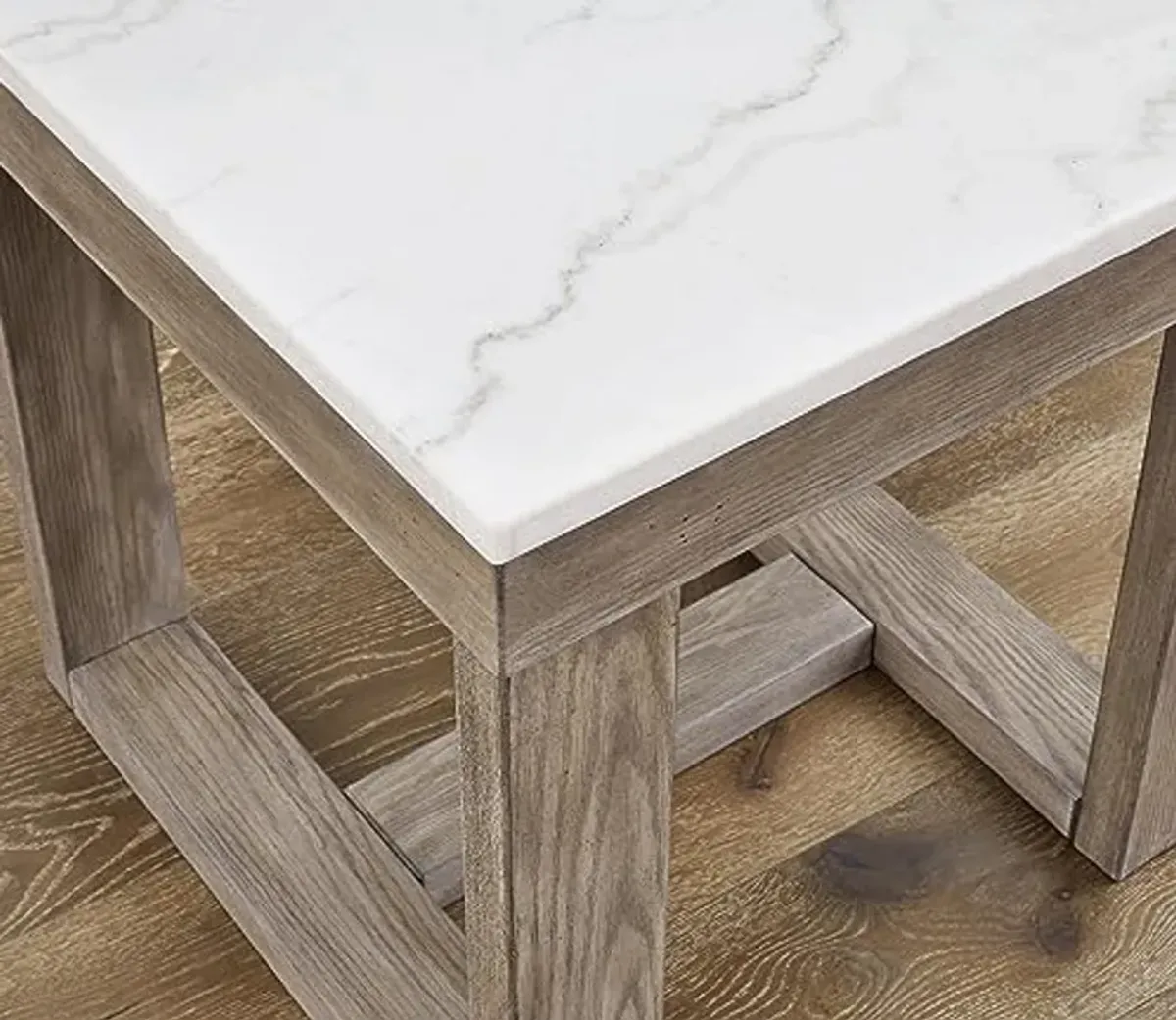 Signature Design by Ashley Loyaska Casual End Table with White Marble Top, Light Brown & White Marble