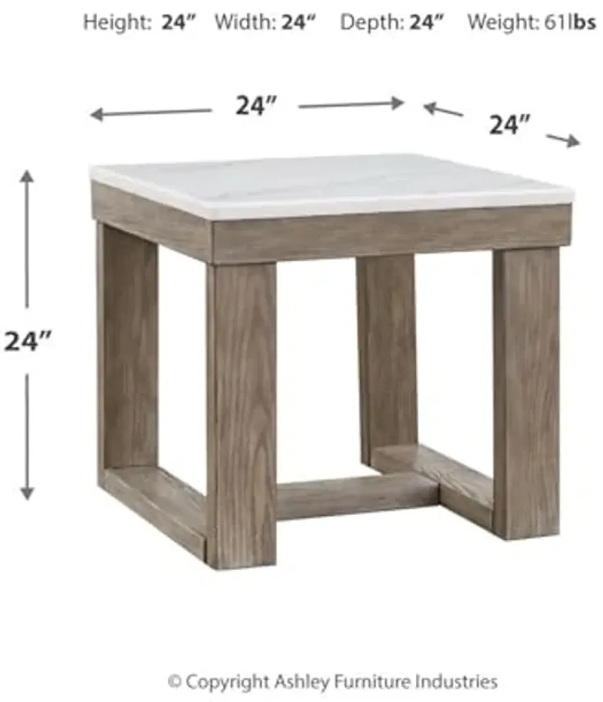 Signature Design by Ashley Loyaska Casual End Table with White Marble Top, Light Brown & White Marble