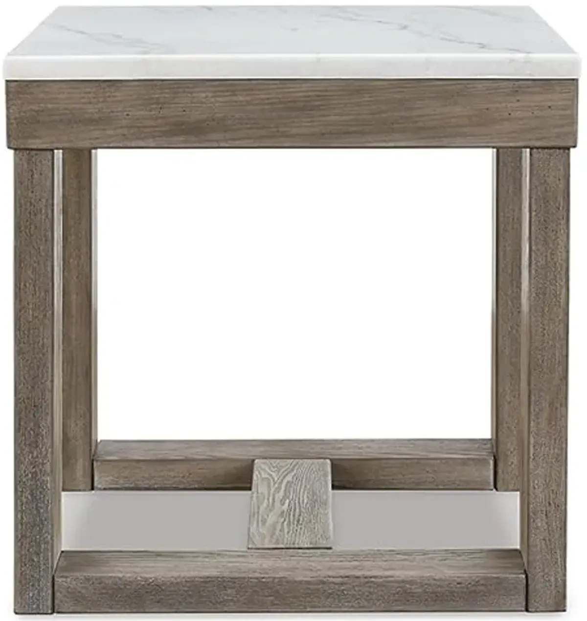 Signature Design by Ashley Loyaska Casual End Table with White Marble Top, Light Brown & White Marble