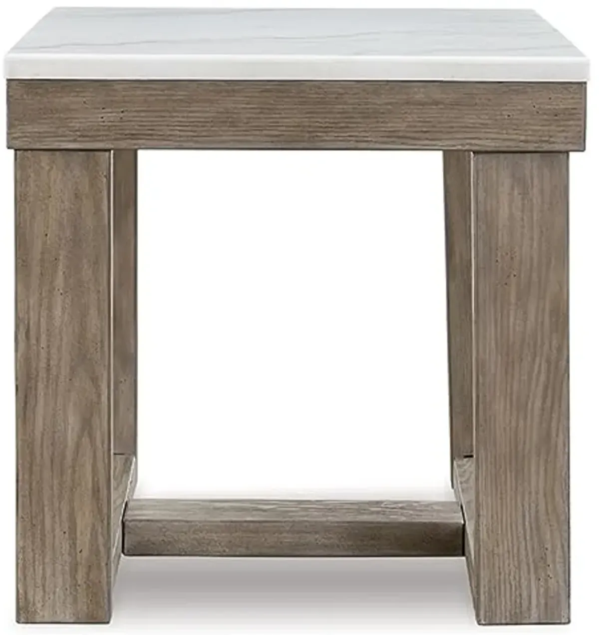 Signature Design by Ashley Loyaska Casual End Table with White Marble Top, Light Brown & White Marble