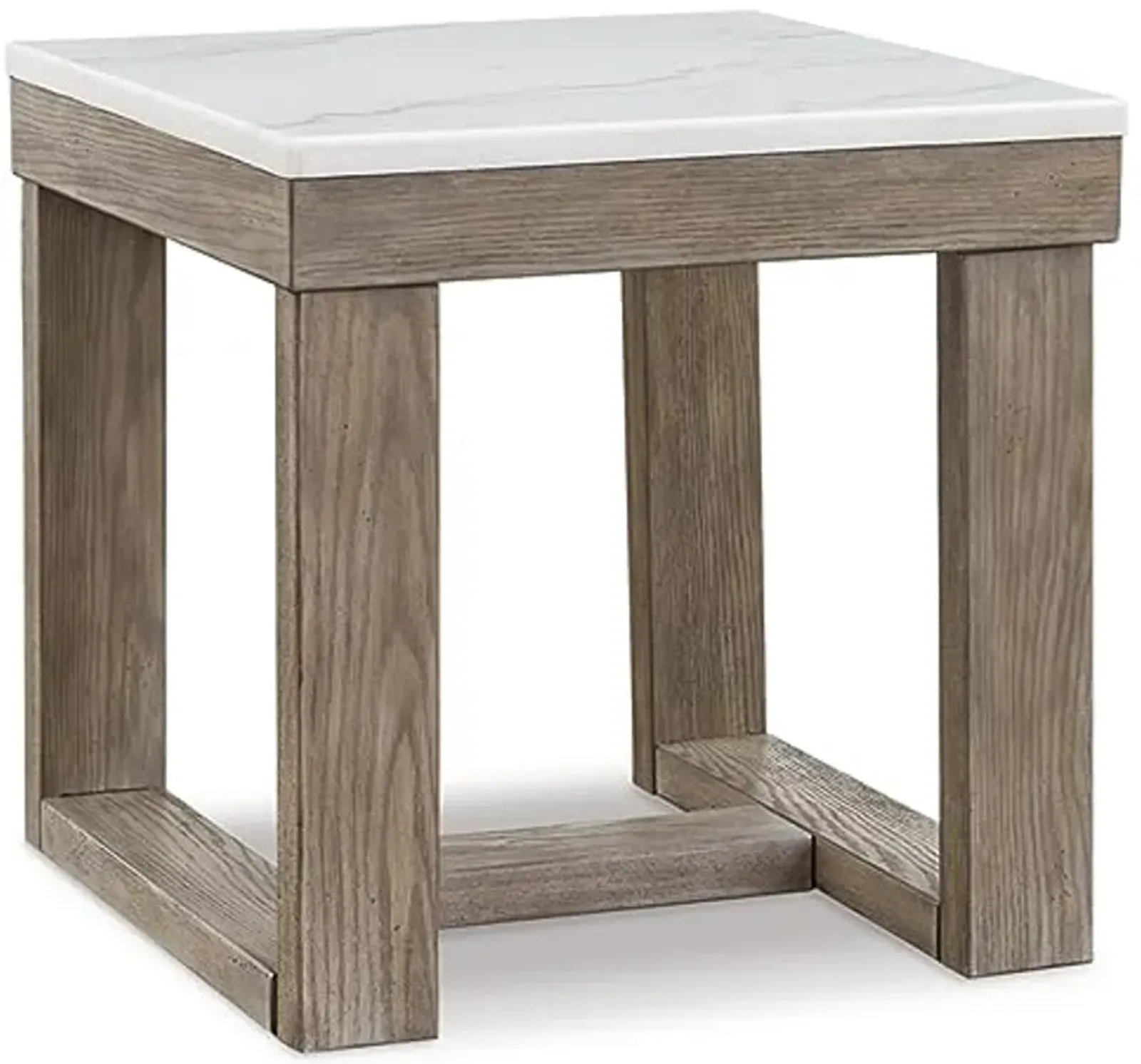 Signature Design by Ashley Loyaska Casual End Table with White Marble Top, Light Brown & White Marble