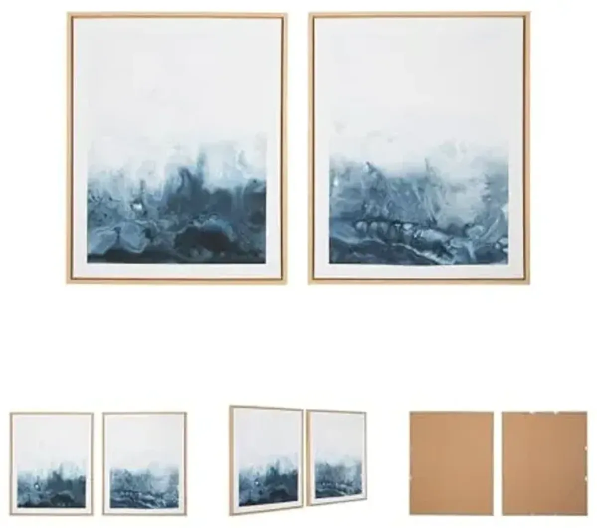 Signature Design by Ashley Holport Contemporary Abstract Framed Wall Art Set, 2 Count, Blue & White