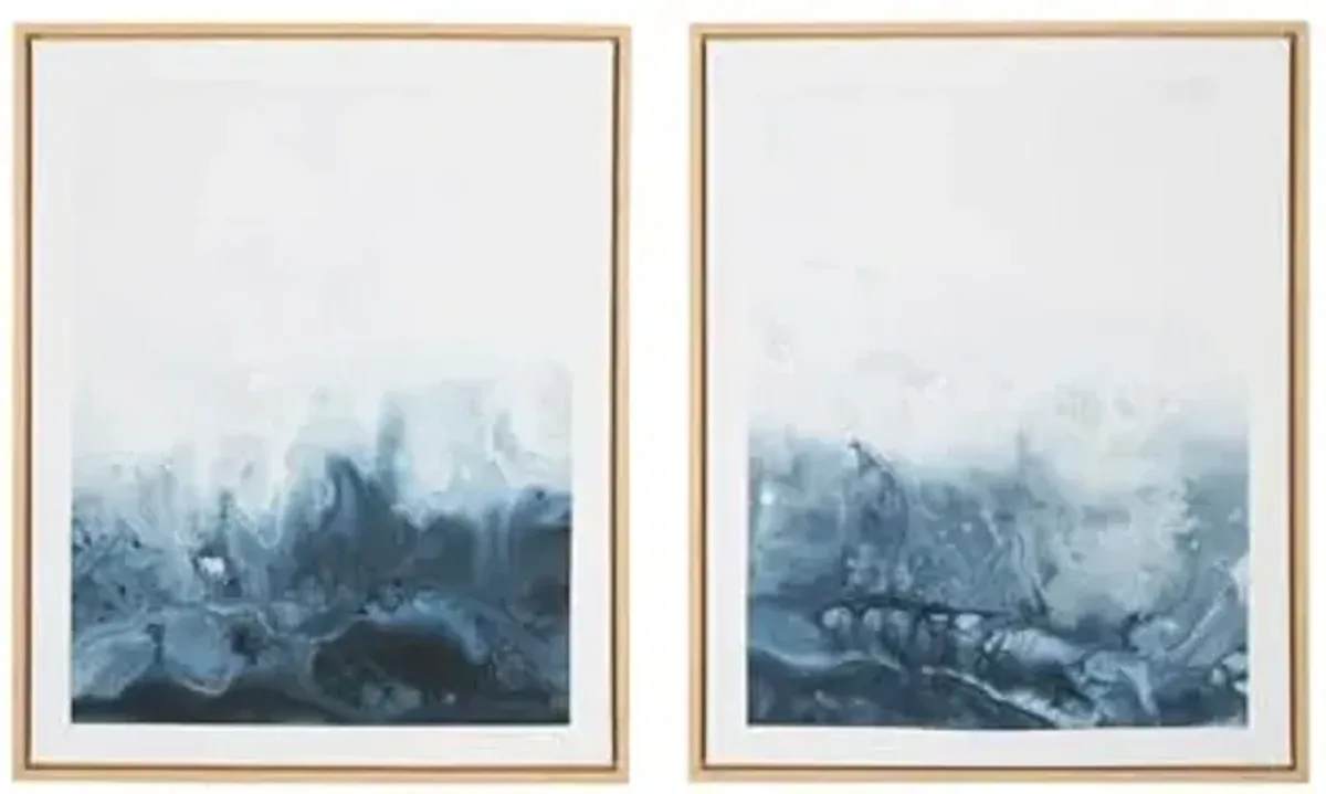 Signature Design by Ashley Holport Contemporary Abstract Framed Wall Art Set, 2 Count, Blue & White