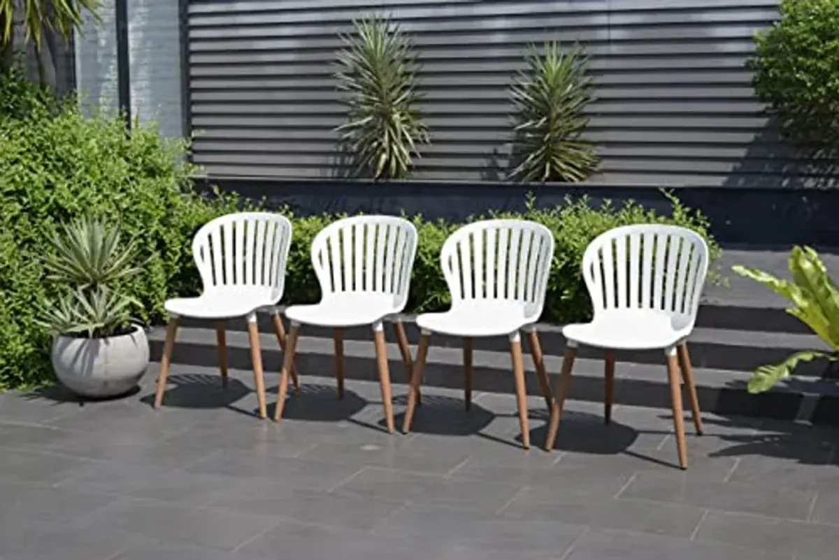 Brampton | Ideal for Patio and Outdoors, White Chairs Volterra 5-Piece Round Dining Set | Teak Finish, Brown