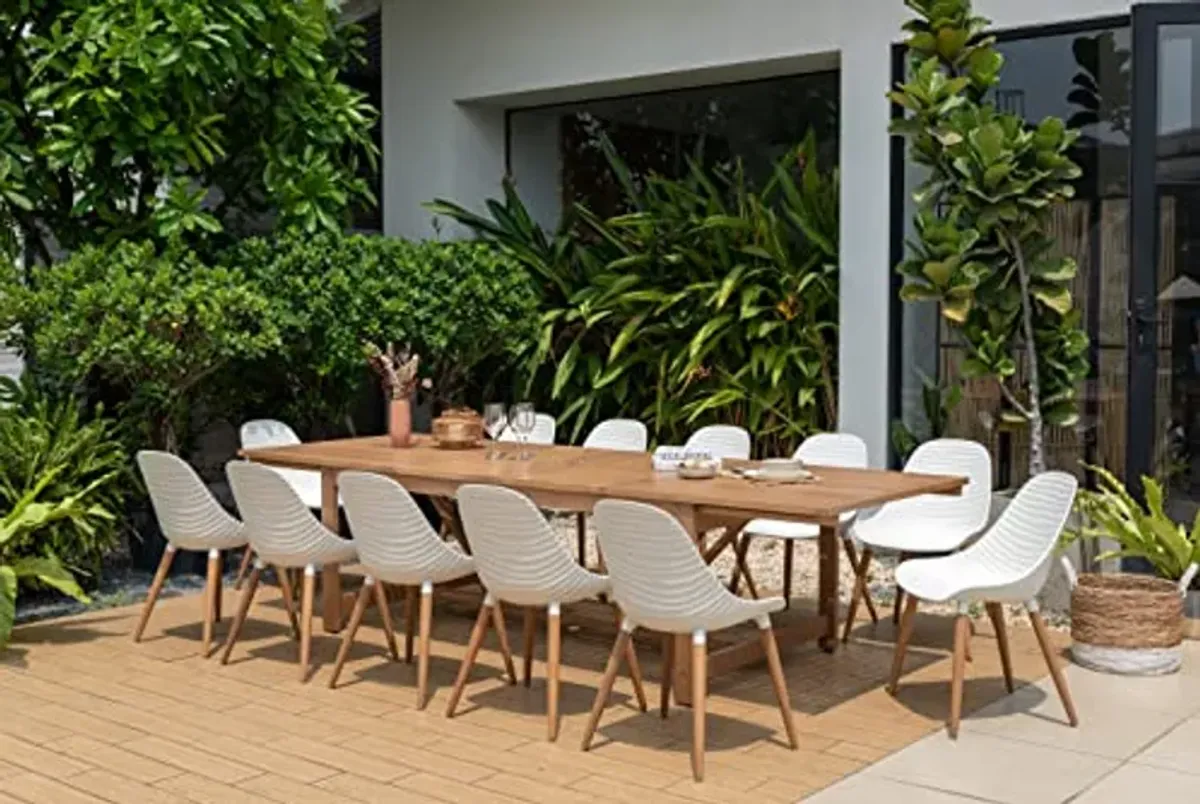 Brampton | Ideal for Patio and Outdoors, White Chairs Frascati 13-Piece Rectangular Extendable Dining Set | Teak Finish, Brown