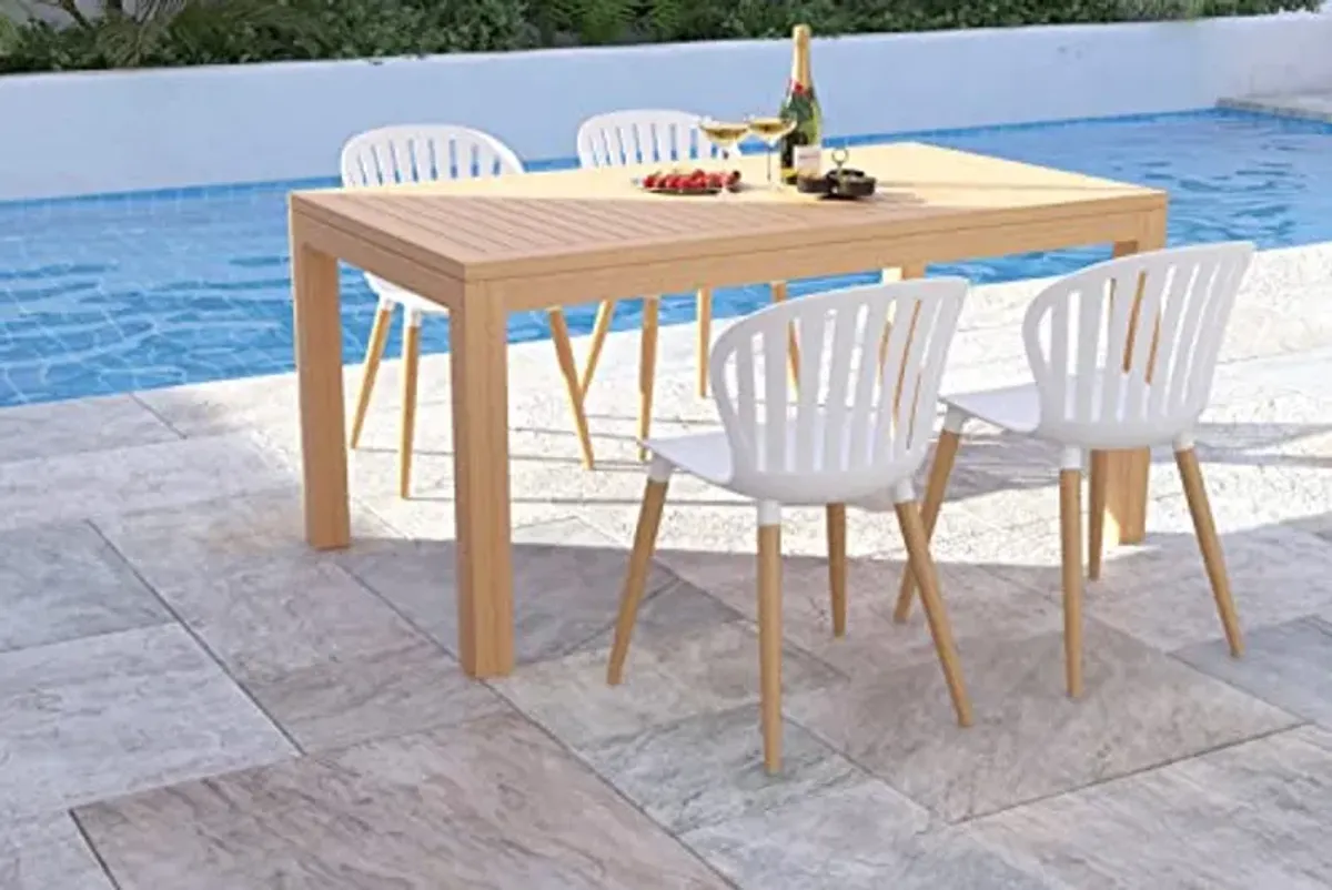 Brampton | Ideal for Patio and Outdoors | White Chairs Campigna 5-Piece Rectangular Dining Set | Certified Teak, Brown