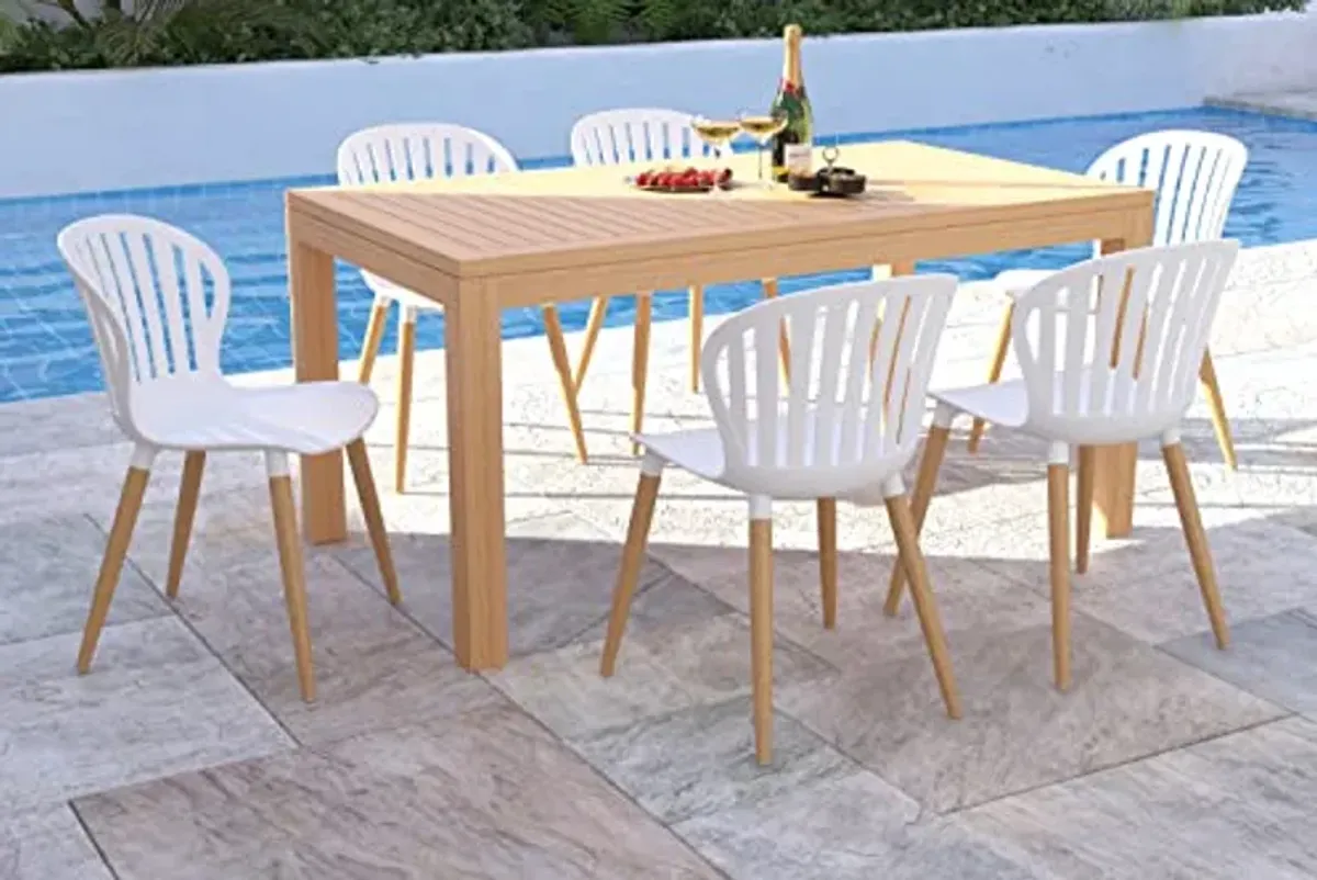 Brampton | Ideal for Patio and Outdoors | White Chairs Campigna 7-Piece Rectangular Dining Set | Certified Teak, Brown