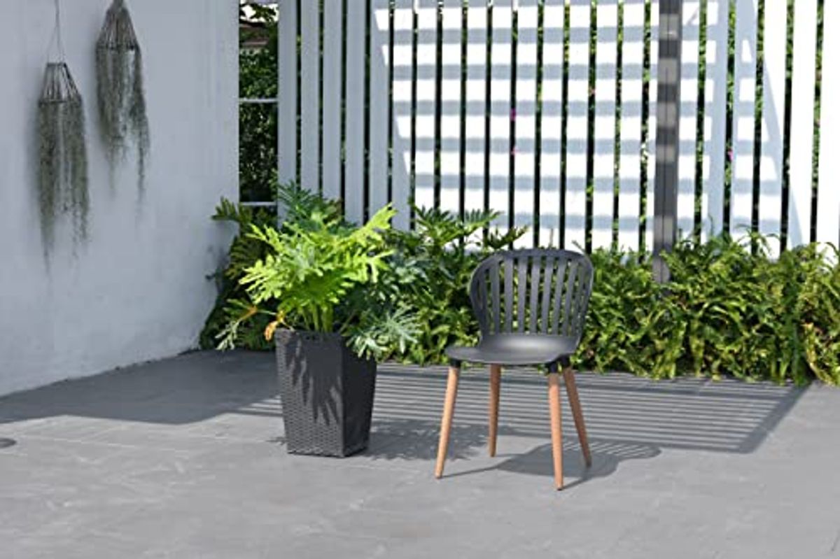 Brampton | Ideal for Patio and Outdoors, Black Chairs Rosia 9-Piece Rectangular Dining Set | Eucalyptus Wood