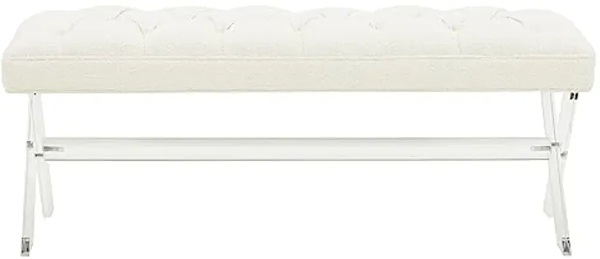 SAFAVIEH Couture Collection Tourmaline Ivory Boucle Tufted Acrylic X-Leg Bench