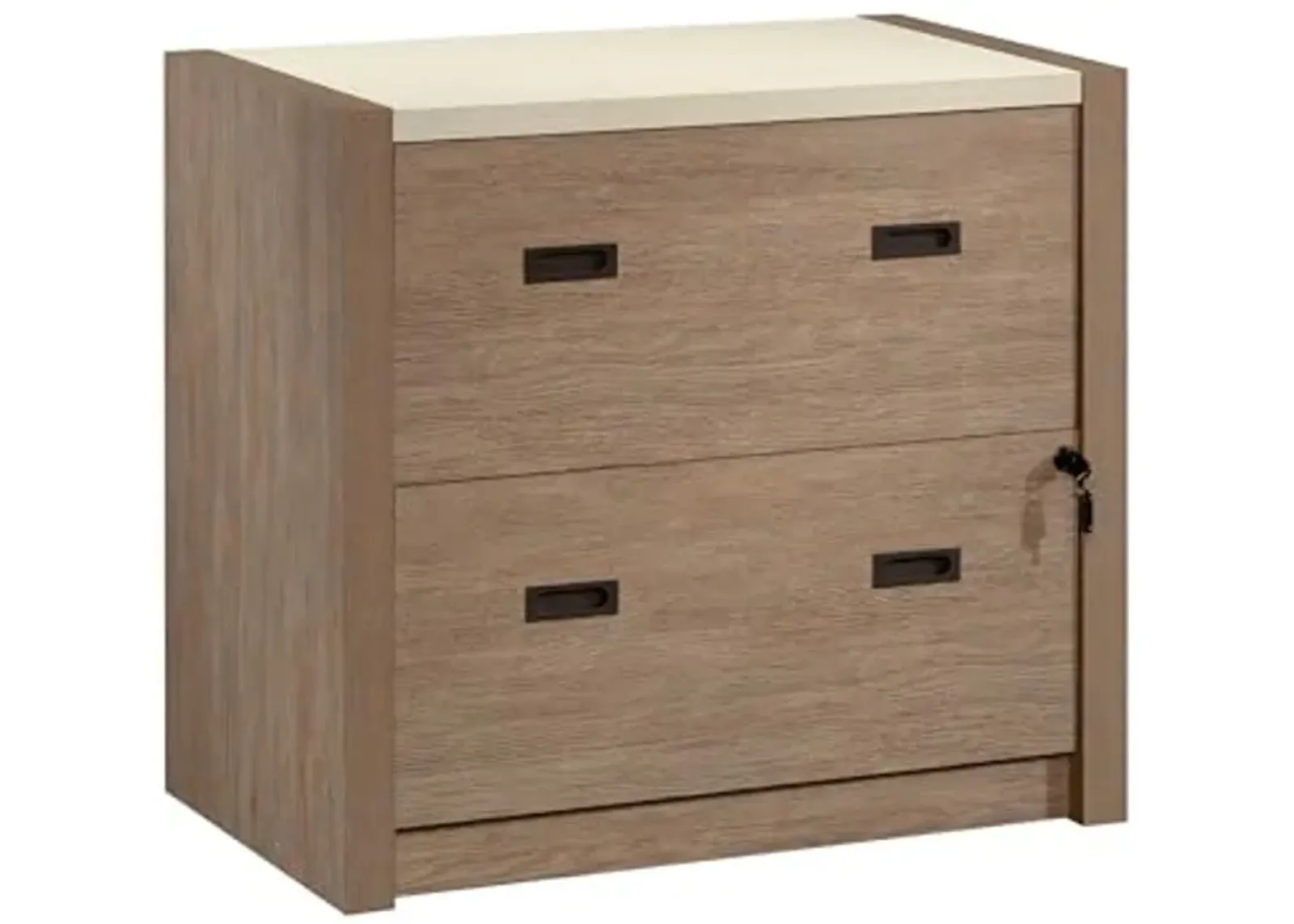 Sauder® Dixon City 33"W x 20"D Lateral 2-Drawer File with Lock, Brushed Oak™ Finish with Pebble White™