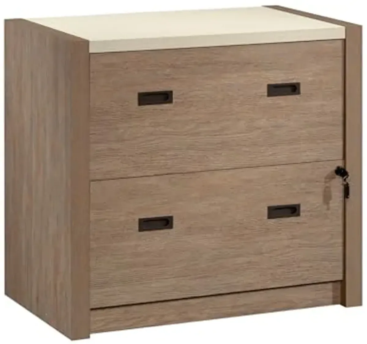 Sauder® Dixon City 33"W x 20"D Lateral 2-Drawer File with Lock, Brushed Oak™ Finish with Pebble White™