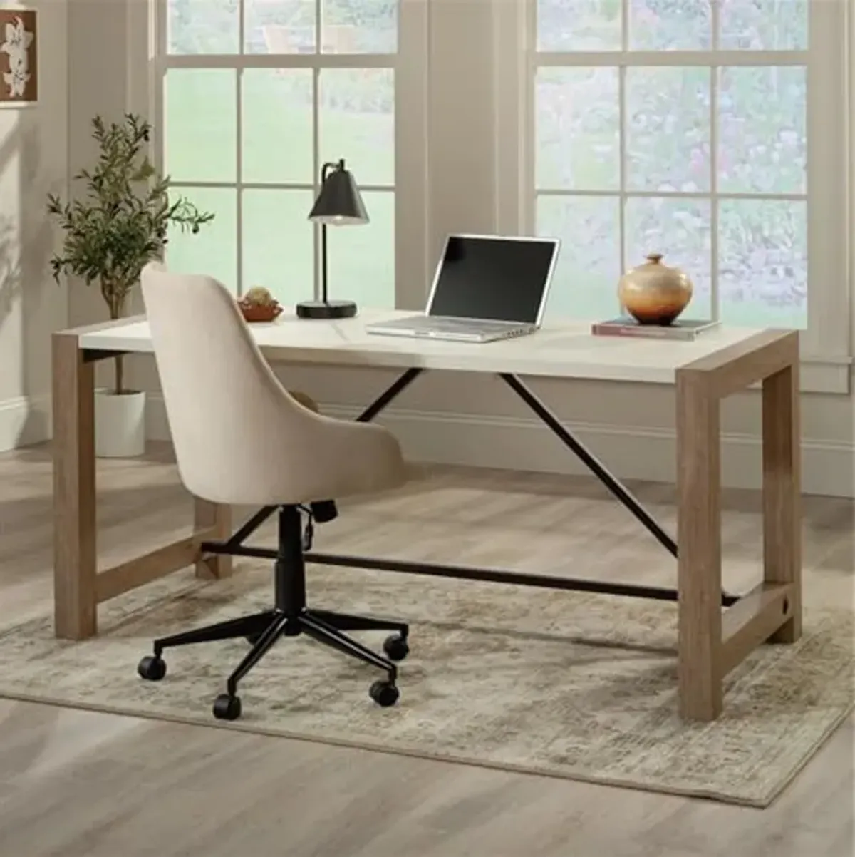 Sauder Dixon City Engineered Wood Executive Desk in Brushed Oak Finish