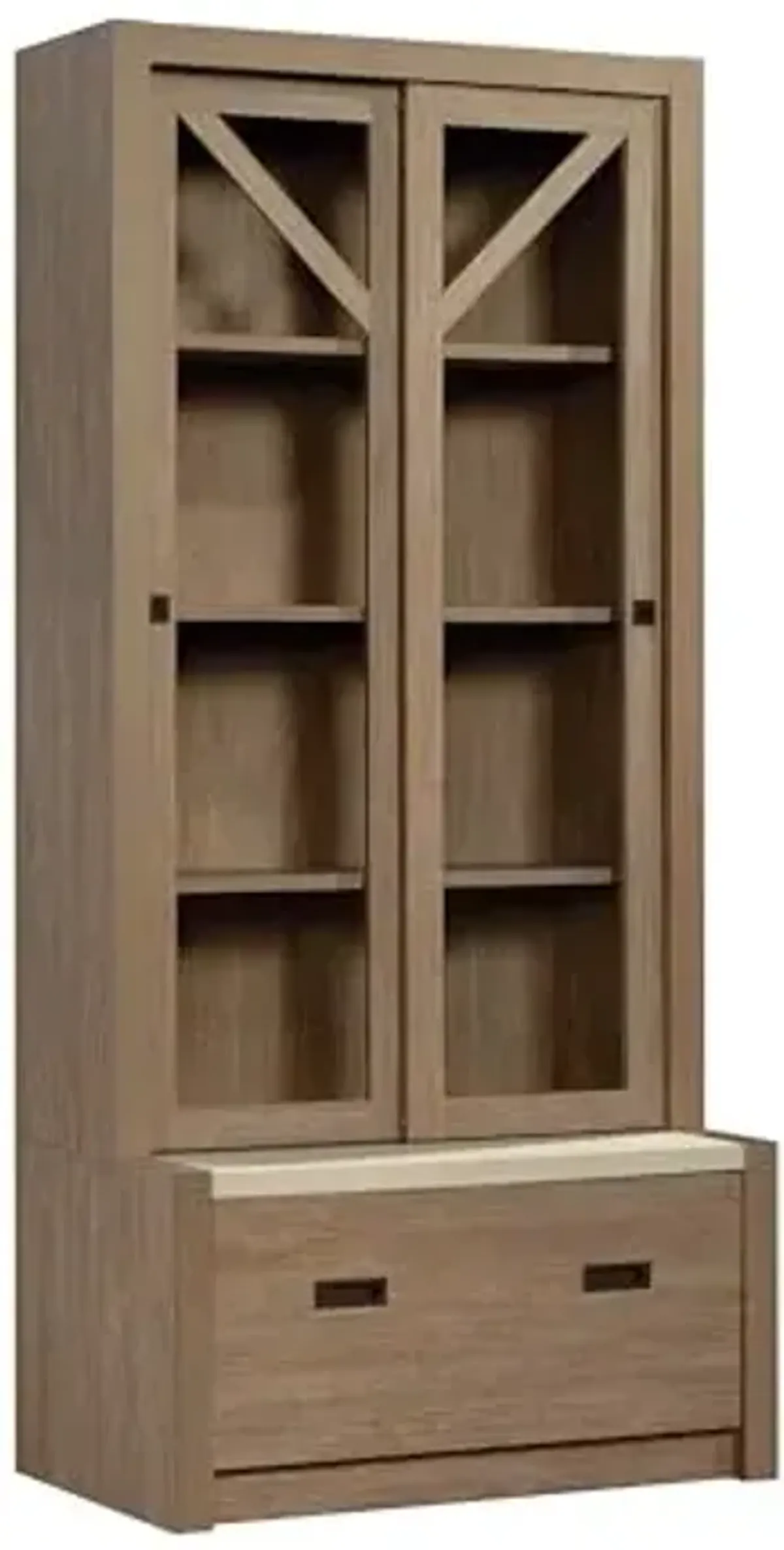 Sauder® Dixon City Library 4-Shelf Bookcase With Sliding Doors And Filing Drawer, Brushed Oak™/Pebble White™