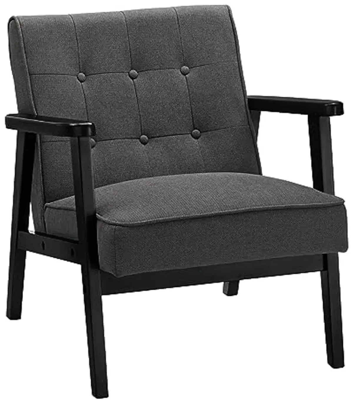 SONGMICS Accent Leisure Chair, Mid-Century Modern Arm Chair with Solid Wood Armrests and Legs, 1-Seat Cushioned Sofa for Living Room Bedroom Balcony Studio, Classic Black ULAC001B01