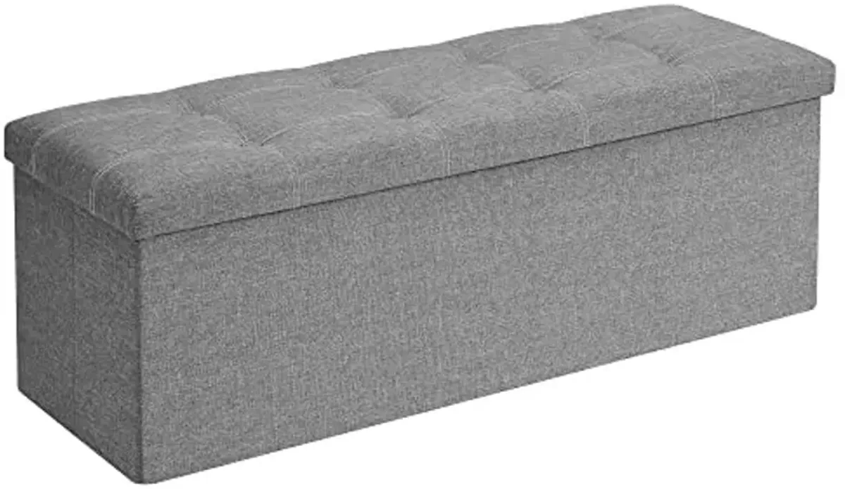 SONGMICS MAZIE Collection - 43 Inches Ottoman Storage Bench, 35 Gal. Folding Chest with Breathable Linen-Look Fabric, Load up to 660 lb, for Entryway, Living Room, Bedroom, Light Gray ULSF077G05