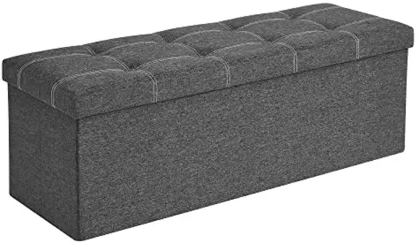 SONGMICS Mazie Collection - 43 Inches Ottoman Storage Bench, 35 Gal. Folding Chest with Breathable Linen-Look Fabric, Load up to 660 lb, for Entryway, Living Room, Bedroom, Dark Gray ULSF077G04