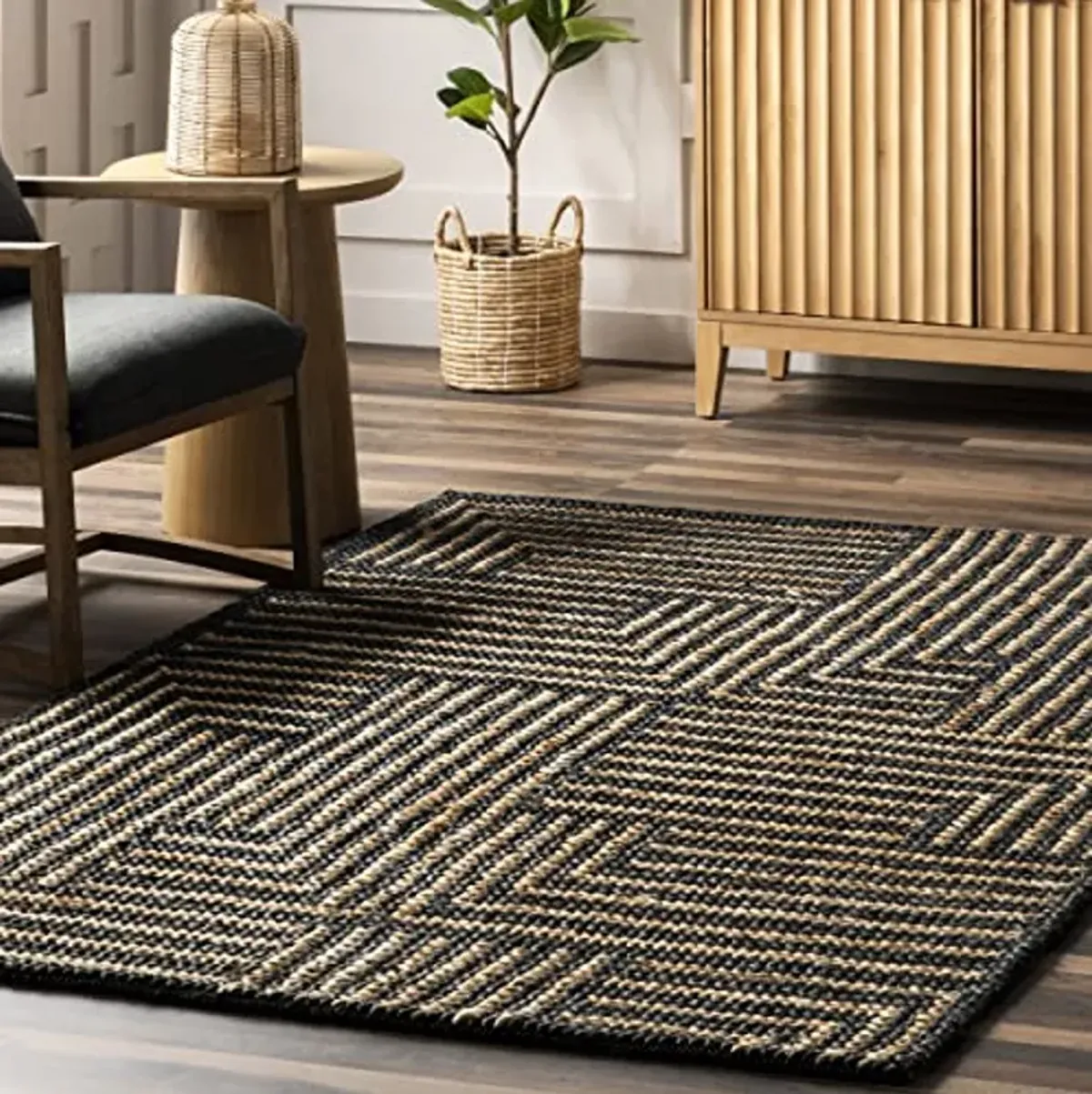 Rugs USA x Lauren Liess Handwoven Jute Area Rug, 9x12, Black