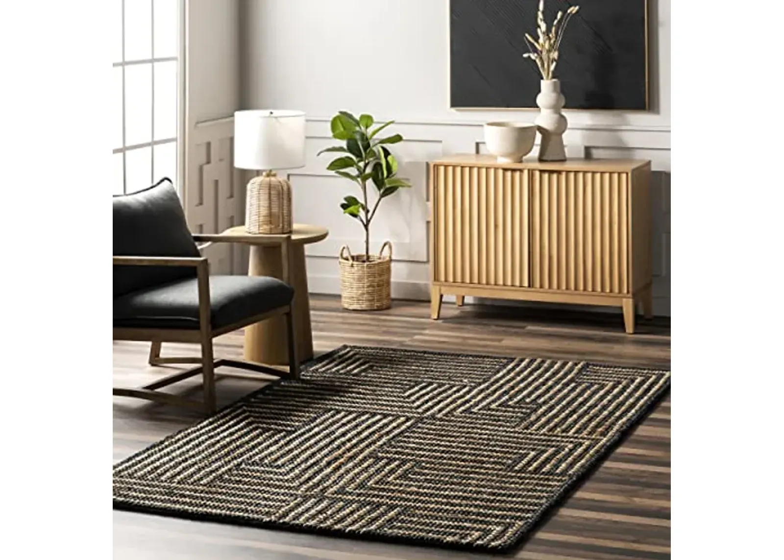 Rugs USA x Lauren Liess Handwoven Jute Area Rug, 9x12, Black