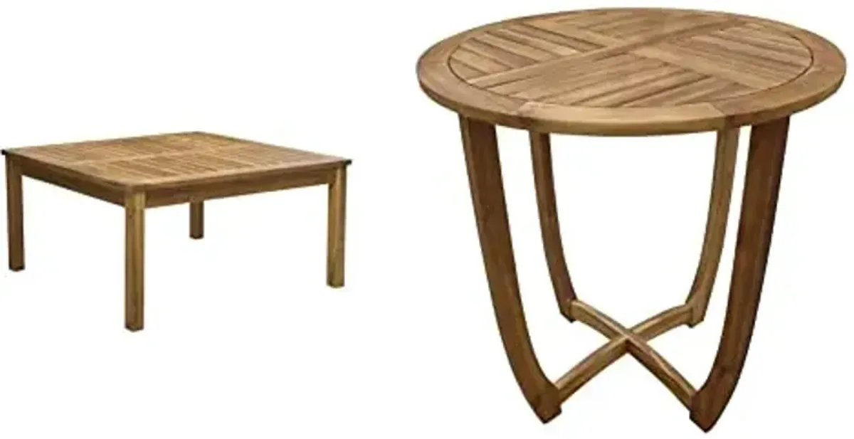 Christopher Knight Home Perla Outdoor Acacia Wood Coffee Table, Teak Finish, Brown and Christopher Knight Home Carina Accent Round Table, Teak Finish Brown