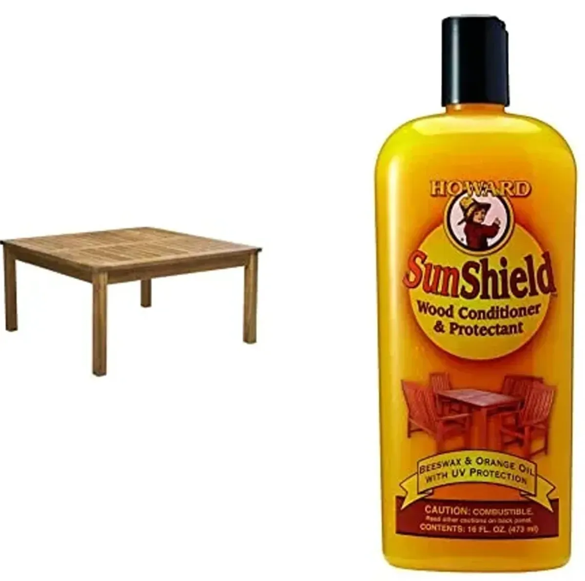 Christopher Knight Home Perla Outdoor Acacia Wood Coffee Table, Teak Finish, Brown and HOWARD SWAX16 Outdoor Furniture Wax, 16 Fl Oz (Pack of 1), Yellow