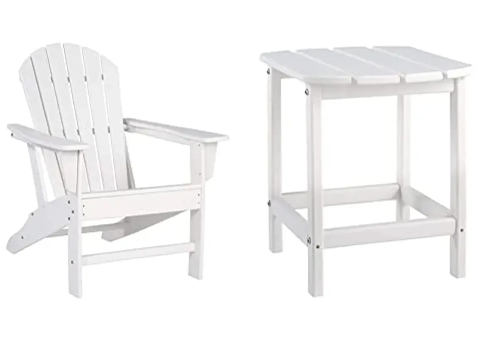 Signature Design by Ashley Sundown Treasure Outdoor Patio HDPE Weather Resistant Adirondack Chair (White) and End Table (White)