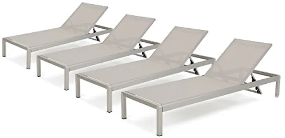 Christopher Knight Home Cape Coral 4-Piece Outdoor Lounge Chair Set + Modway Shore Aluminum Outdoor Side Table in Silver Gray