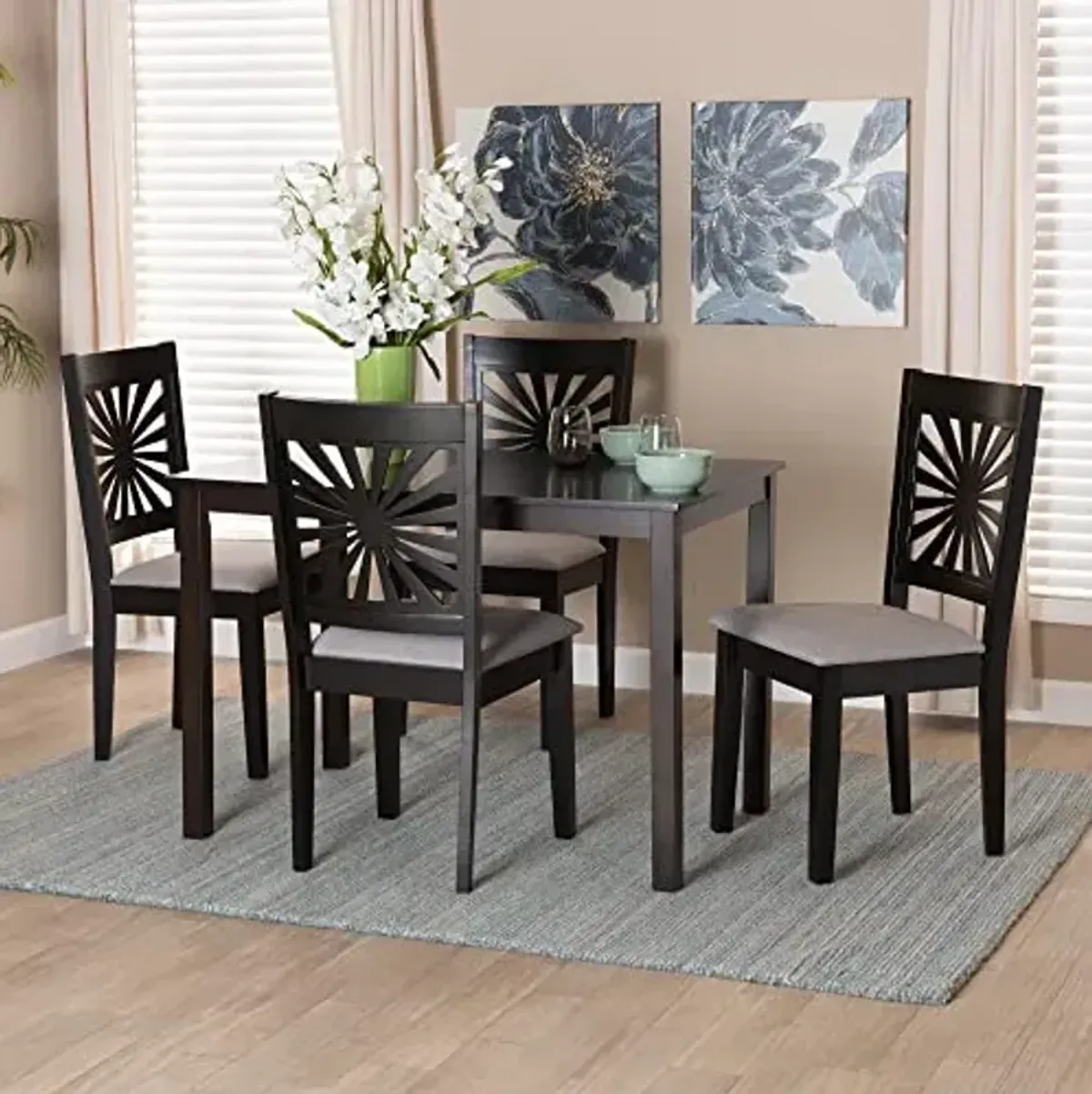 Baxton Studio Olympia Dining Set, 5-Piece, Grey/Espresso Brown
