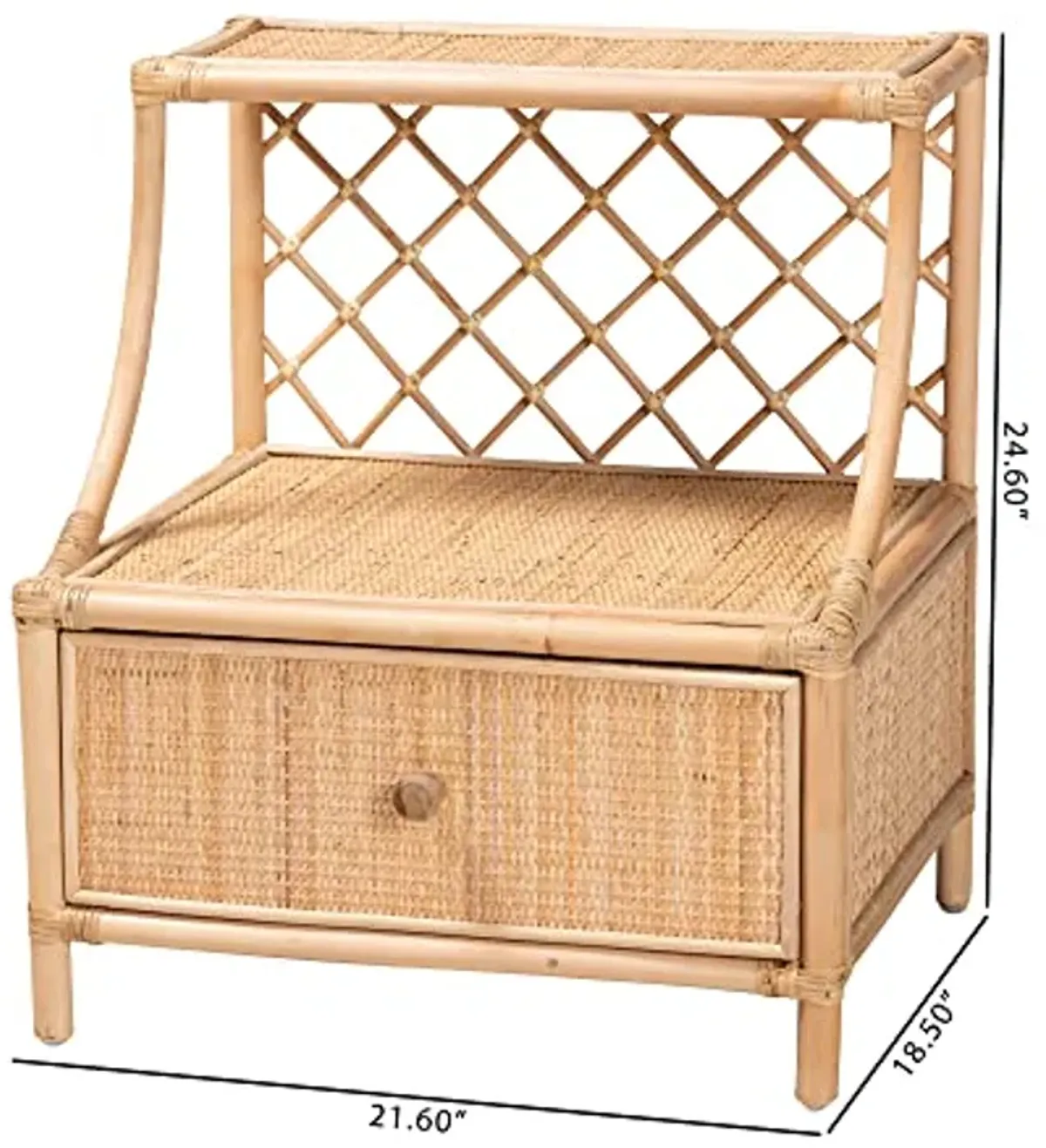 Baxton Studio Lalo Natural Rattan Nightstand, 1-Drawer