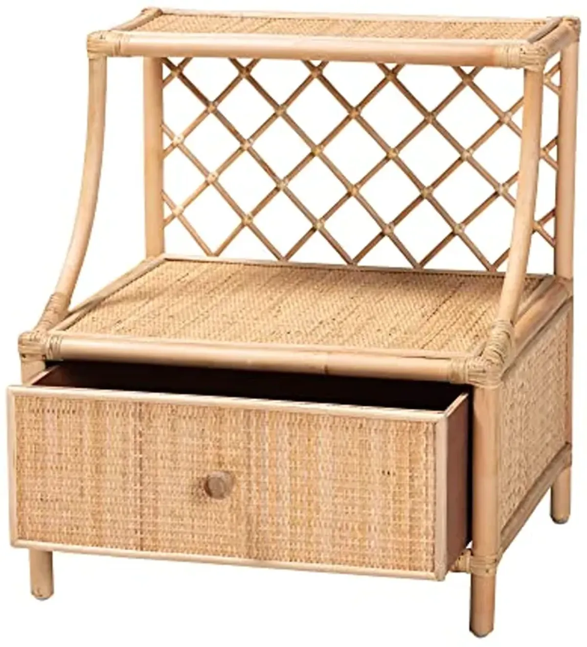 Baxton Studio Lalo Natural Rattan Nightstand, 1-Drawer