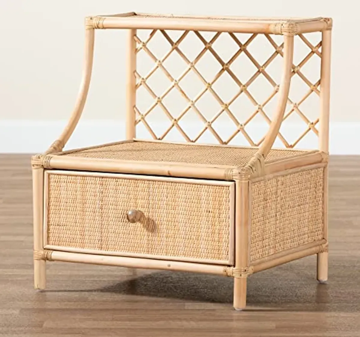 Baxton Studio Lalo Natural Rattan Nightstand, 1-Drawer