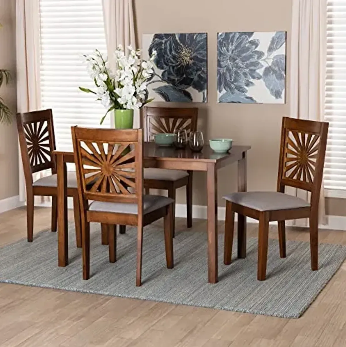 Baxton Studio Olympia Dining Set, 5-Piece, Grey/Walnut Brown