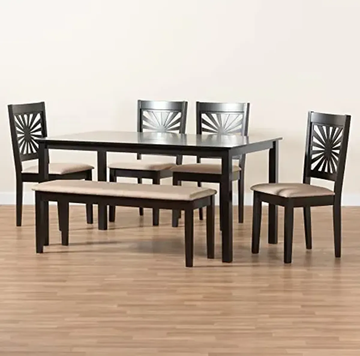 Baxton Studio Olympia Dining Set, 6-Piece, Beige/Espresso Brown