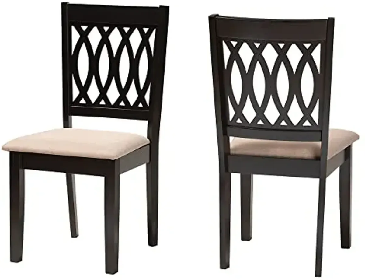 Baxton Studio Florencia Modern Beige Fabric and Espresso Brown Finished Wood 2-Piece Dining Chair Set