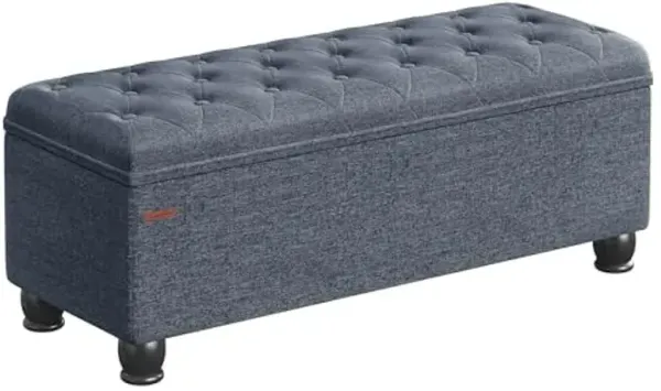 SONGMICS Storage Ottoman, Storage Bench, Tufted Entryway Bedroom Bench, 17.7 x 46.5 x 17.7 Inches, Hinges Easy Lid Operation, Wooden Legs, Linen-Look Cover, Loads 330 lb, Light Denim Blue ULOM070Q01