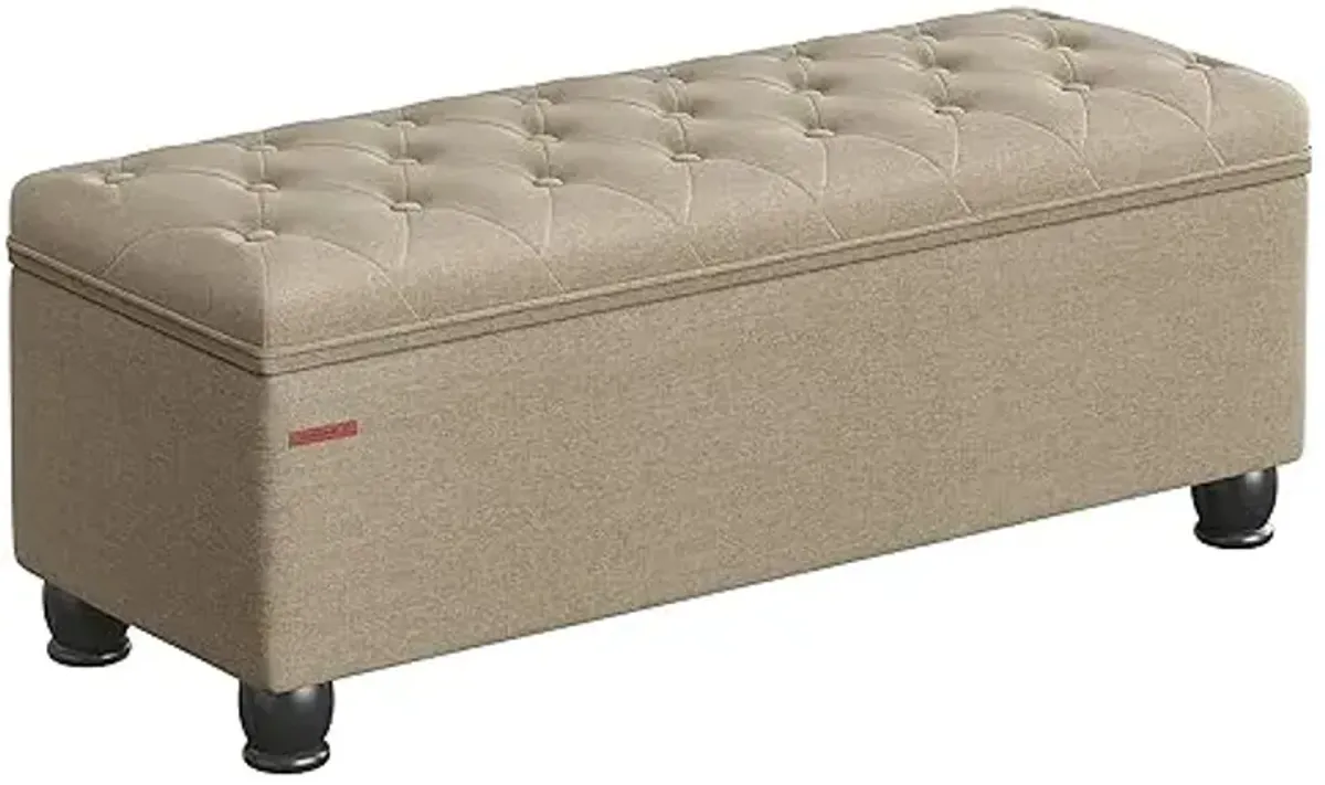 SONGMICS Storage Ottoman, Storage Bench, Tufted Entryway Bedroom Bench, 17.7 x 46.5 x 17.7 Inches, Hinges Easy Lid Operation, Wooden Legs, Linen-Look Cover, Loads 330 lb, Camel Brown ULOM070K01