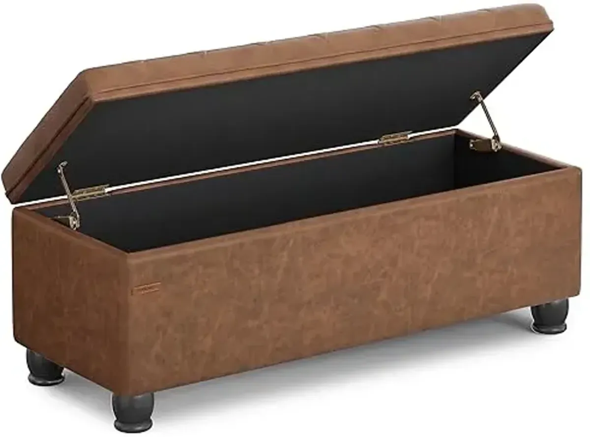 SONGMICS Storage Ottoman, Storage Bench, Tufted Entryway Bedroom Bench, 17.7 x 46.5 x 17.7 Inches, Hinges Easy Lid Operation, Wooden Legs, Synthetic Leather, Loads 330 lb, Coffee Brown ULOM071K01