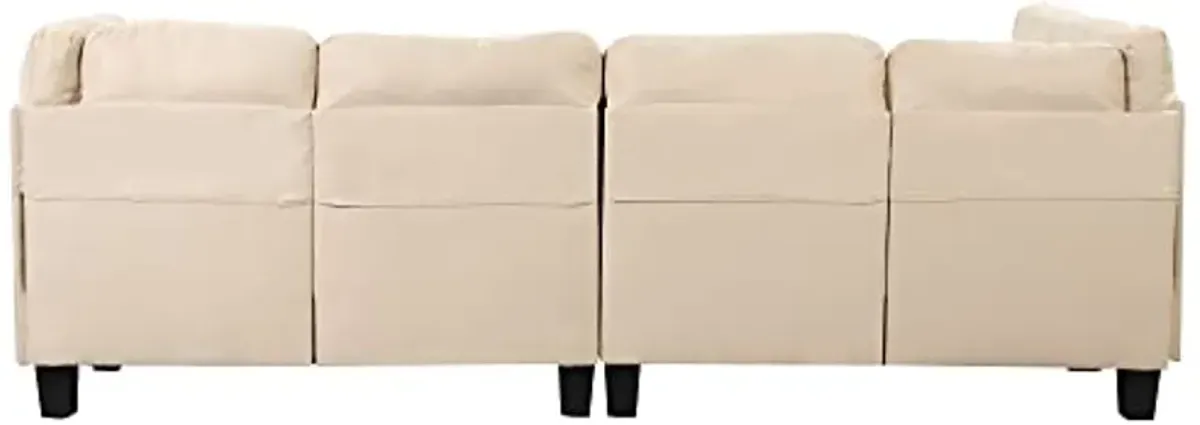 Divano Roma Furniture Modern 3 Piece Microfiber and Faux Leather L Shaped Sectional Sofa with Reversible Chaise & Ottoman, Large, Beige