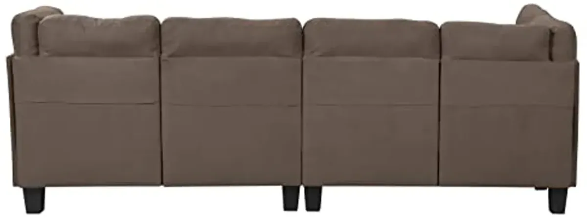 Divano Roma Furniture Modern Tufted Micro Suede L Shaped Sectional Sofa Couch with Reversible Chaise & Ottoman, Large, Brown