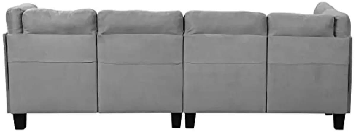 Divano Roma Furniture Modern Tufted Micro Suede L Shaped Sectional Sofa Couch with Reversible Chaise & Ottoman, Large, Grey