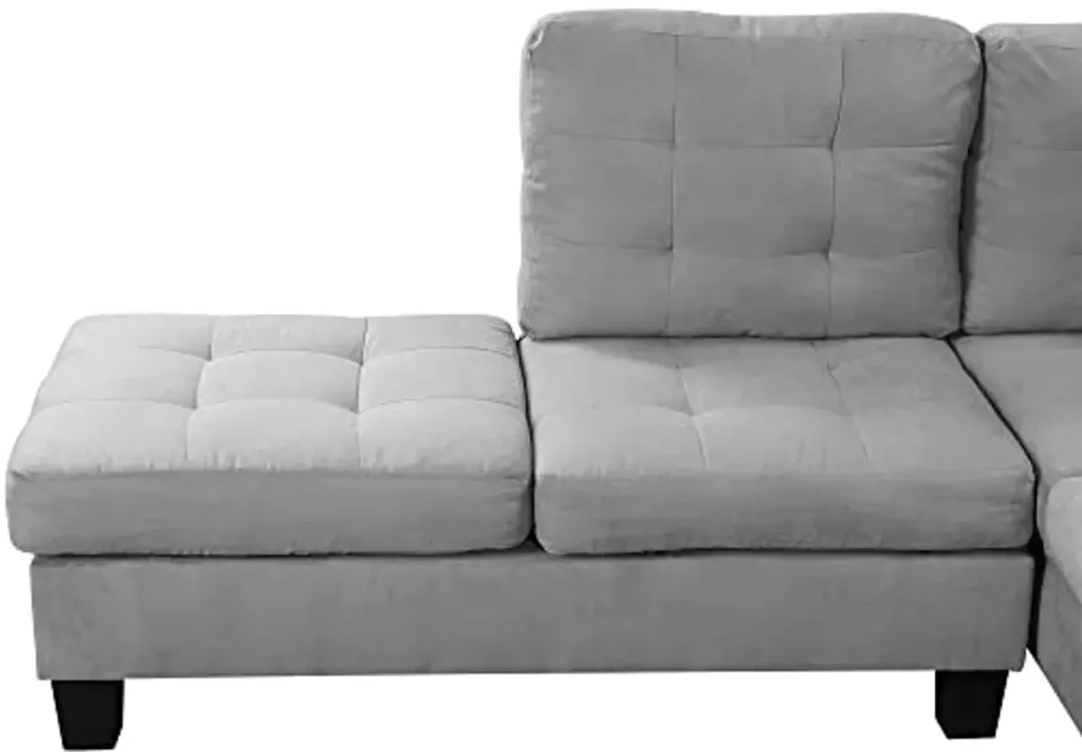 Divano Roma Furniture Modern Tufted Micro Suede L Shaped Sectional Sofa Couch with Reversible Chaise & Ottoman, Large, Grey