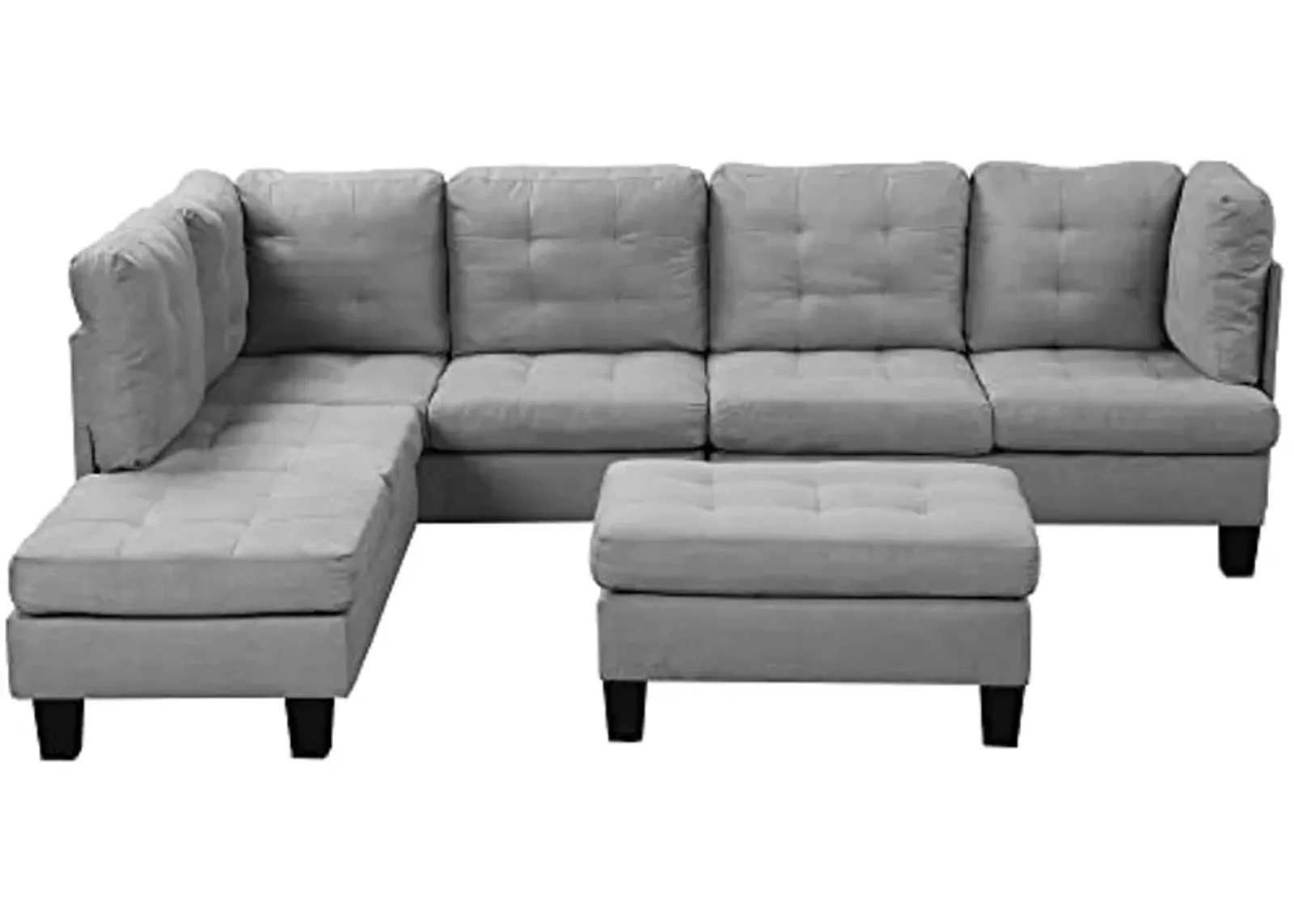 Divano Roma Furniture Modern Tufted Micro Suede L Shaped Sectional Sofa Couch with Reversible Chaise & Ottoman, Large, Grey