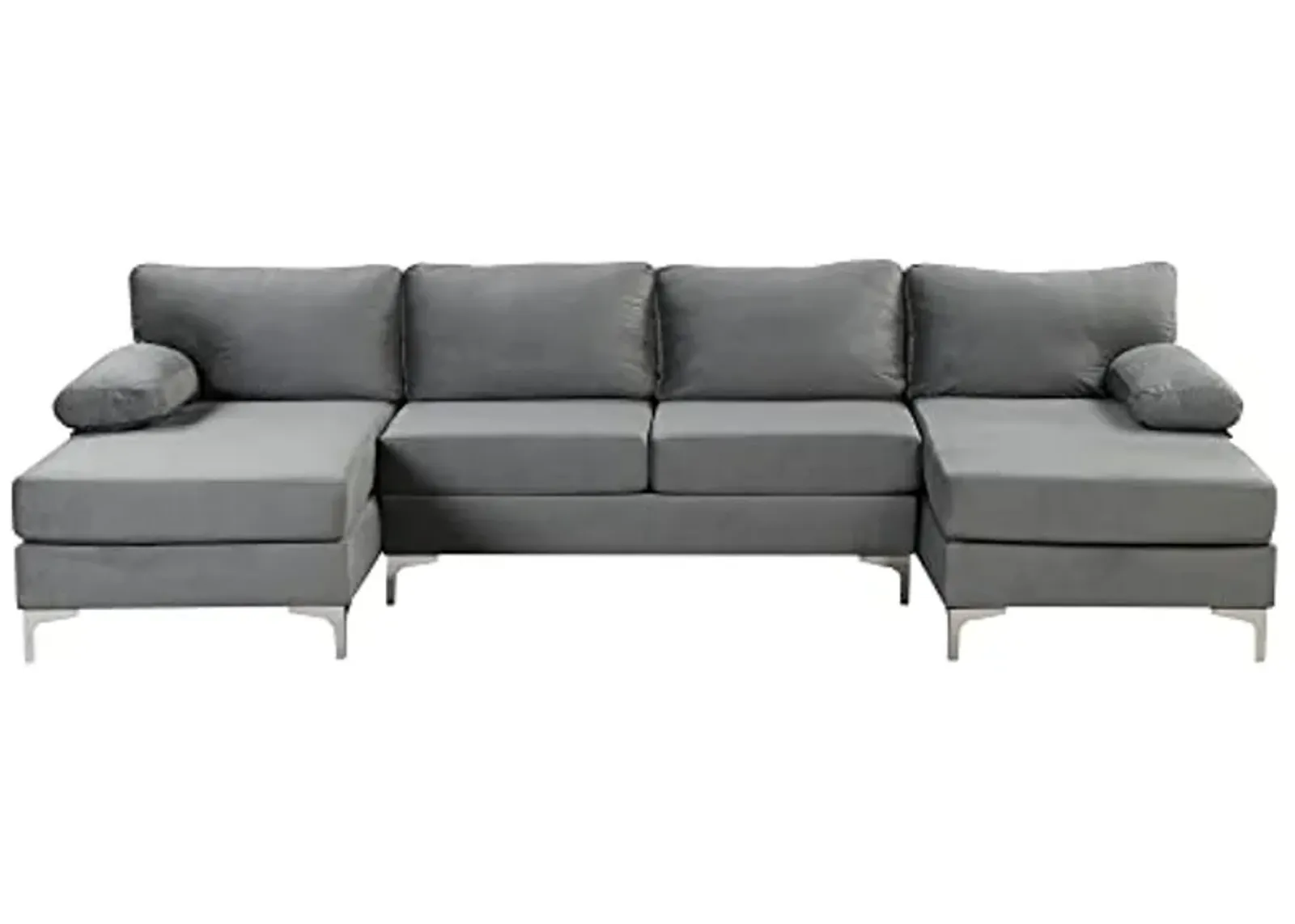 Divano Roma Furniture Modern Large Velvet Fabric U-Shape Sectional Sofa, Double Extra Wide Chaise Lounge Couch, Grey