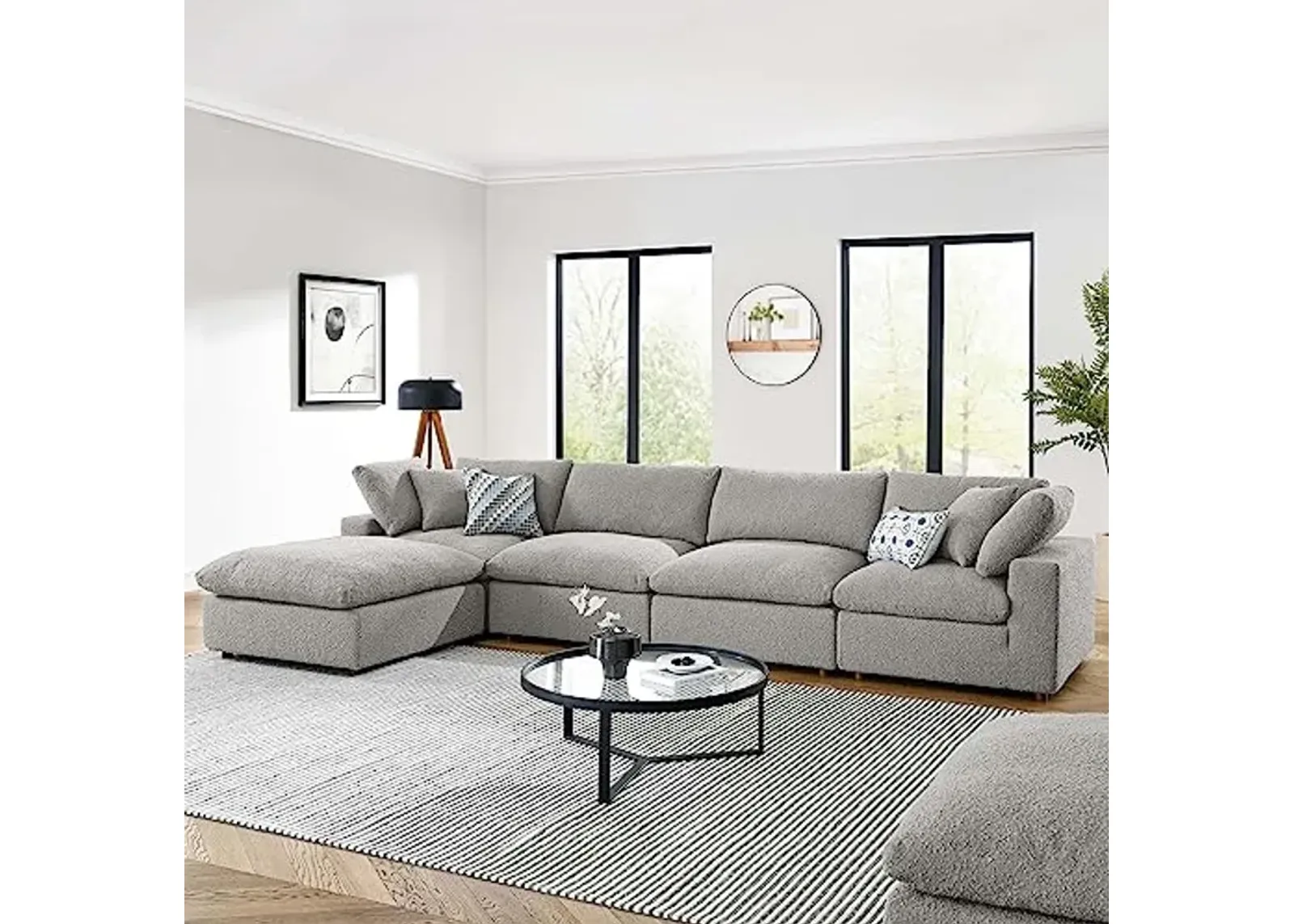 Modway Commix Down-Filled Overstuffed Boucle Fabric 5-Piece Sectional Sofa